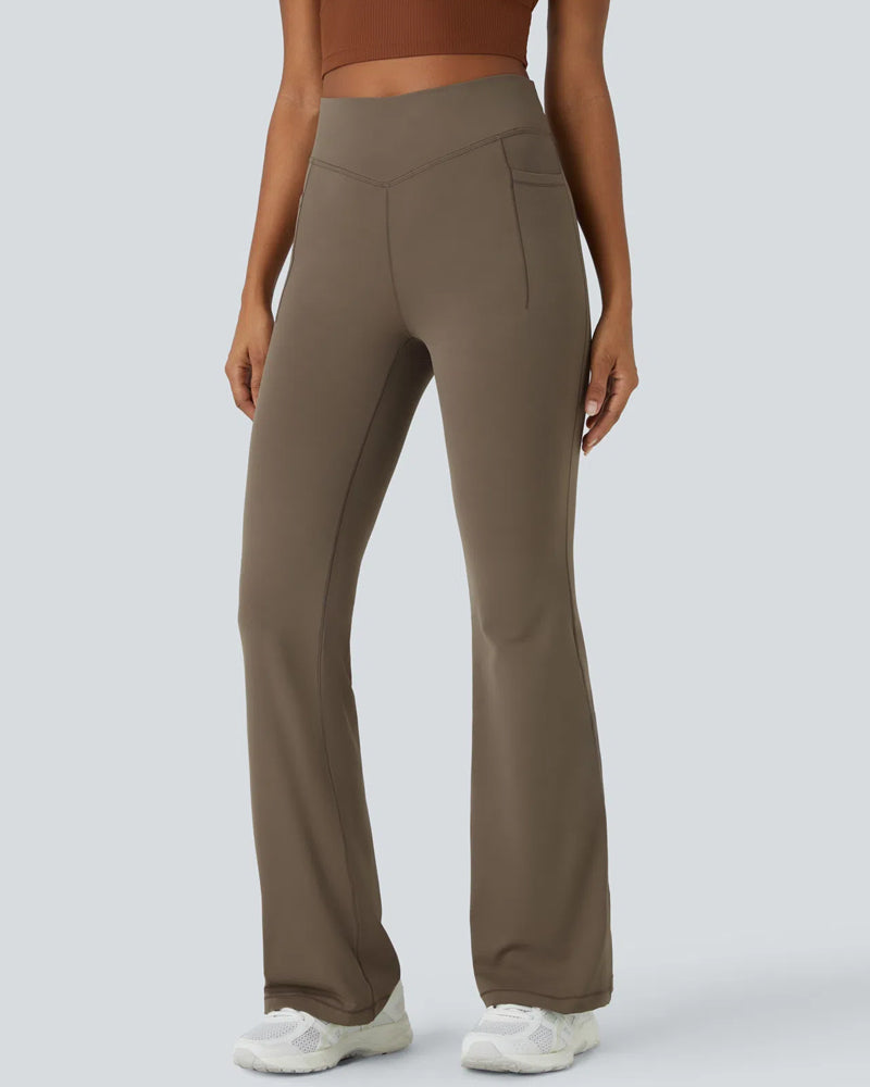 High-Waist Tummy Control Flare Leggings with Pockets