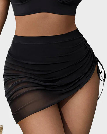 Mesh High Waisted Tummy Control Sarong Wraps Bikini Set