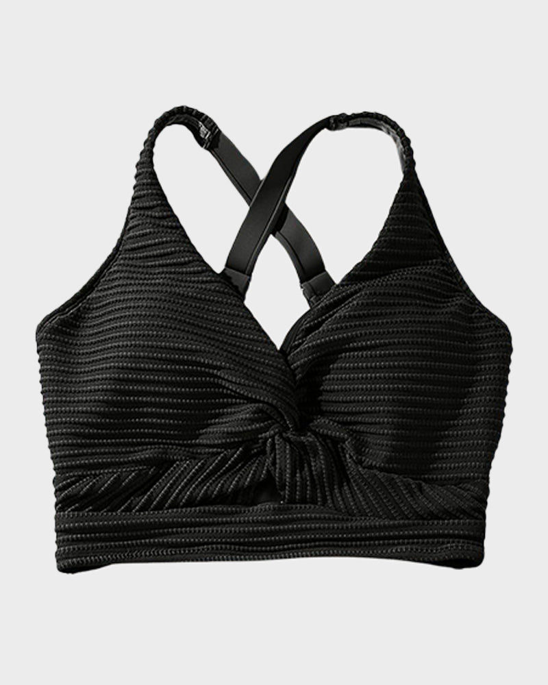 Textured Knot-Front High-Waisted Bikini Set