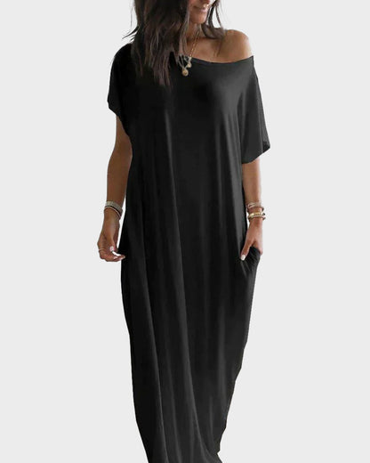 Women’s Solid Color Batwing Sleeve Casual Nightdress