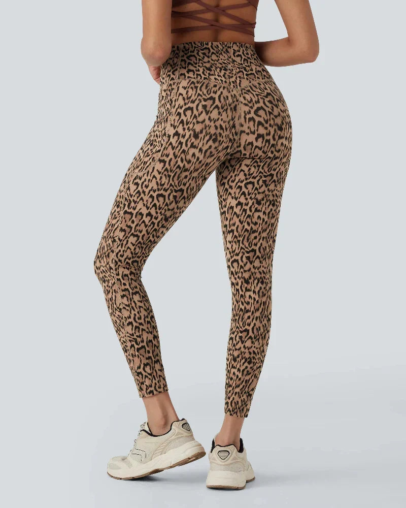 Leopard High Waisted Tummy Control Workout Leggings with Side Pockets