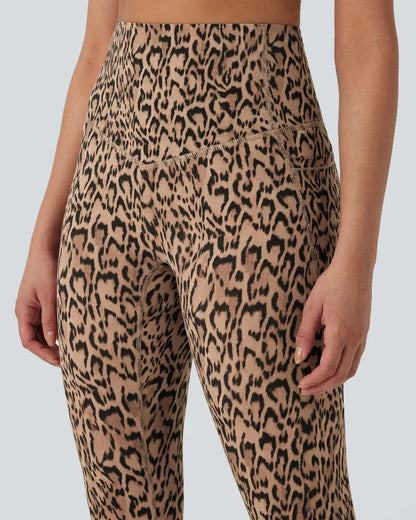 Leopard High Waisted Tummy Control Workout Leggings with Side Pockets