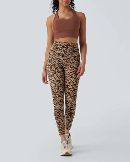 Leopard High Waisted Tummy Control Workout Leggings with Side Pockets