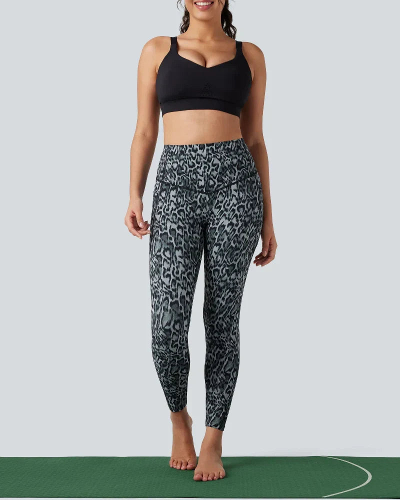 Leopard High Waisted Tummy Control Workout Leggings with Side Pockets