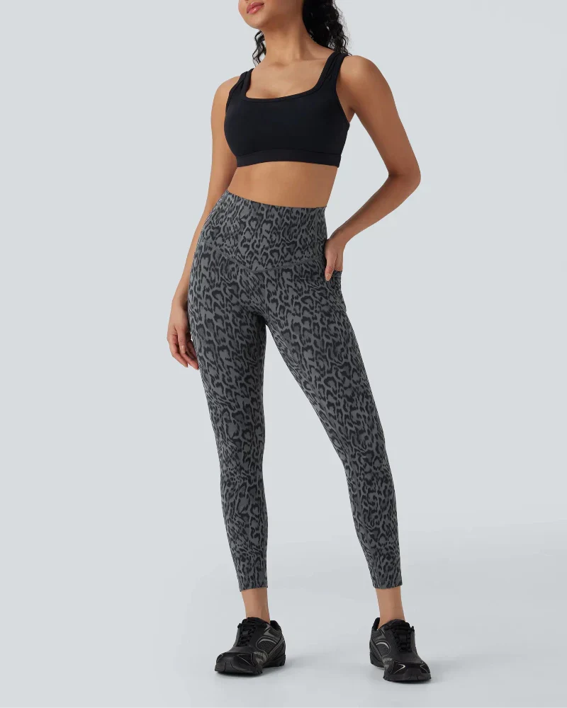 Leopard High Waisted Tummy Control Workout Leggings with Side Pockets