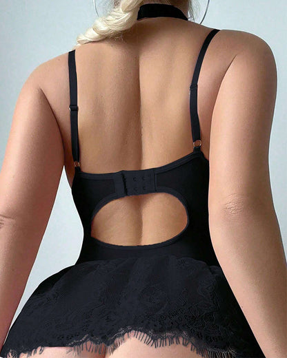 Wedding Season Mature Series Lace Splice Steel Ring Bodycon Sexy Lingerie Dress Suit