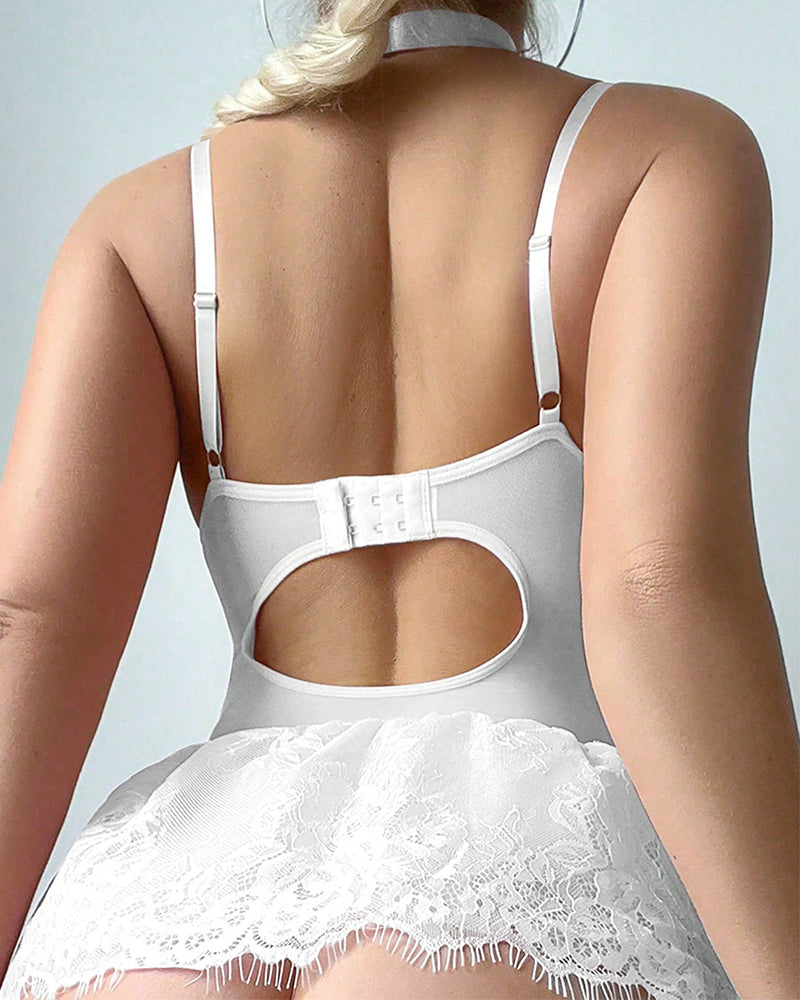 Wedding Season Mature Series Lace Splice Steel Ring Bodycon Sexy Lingerie Dress Suit