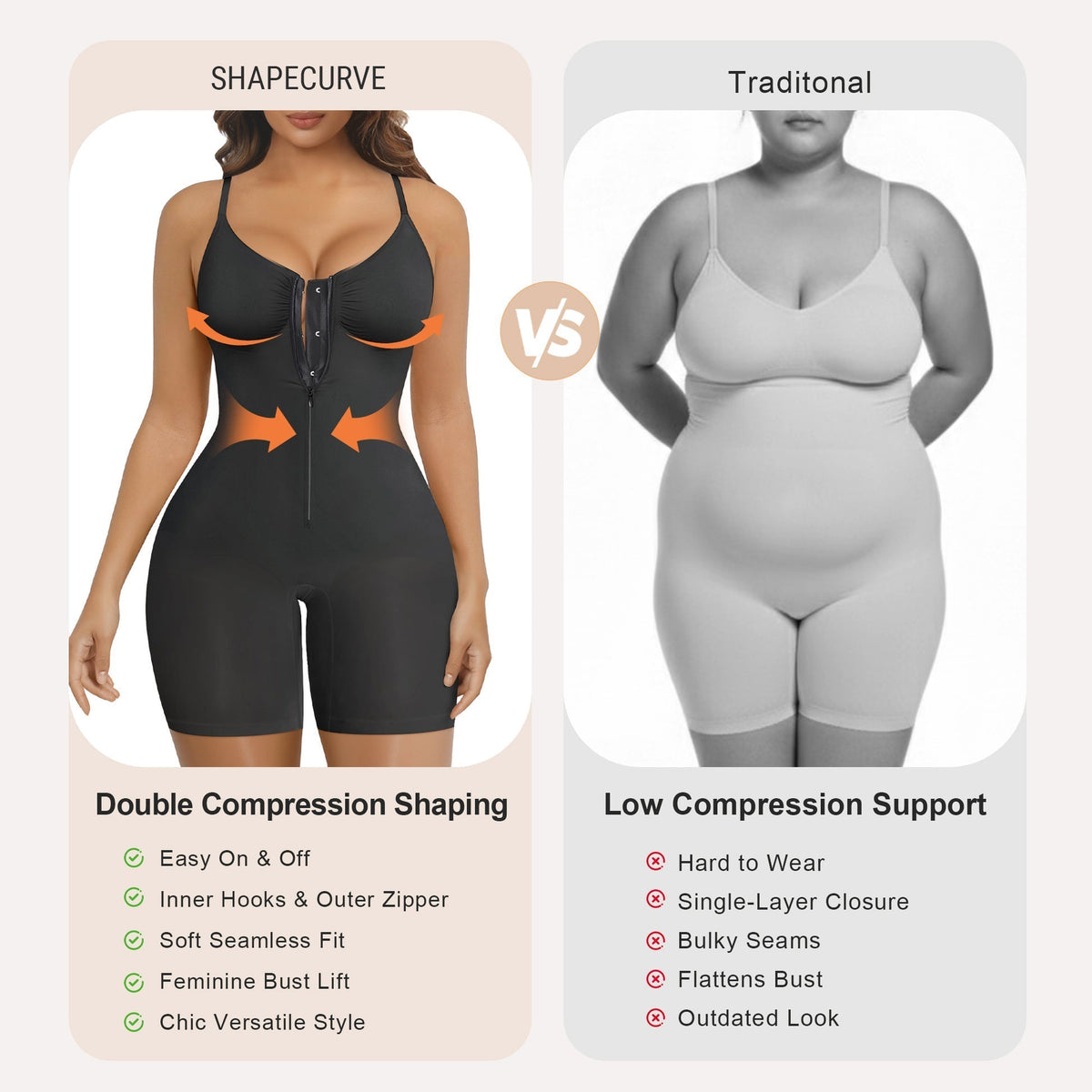 Women's High Elastic Zipper Adjustable Straps Breathable Mesh Design Tummy Control Body Shaper