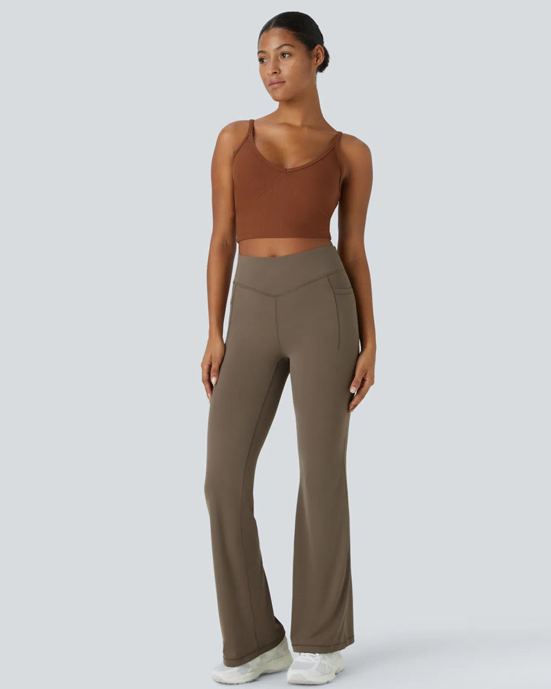 High-Waist Tummy Control Flare Leggings with Pockets